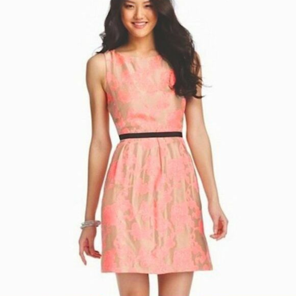 LOFT Peach Floral Sleeveless Mini Dress